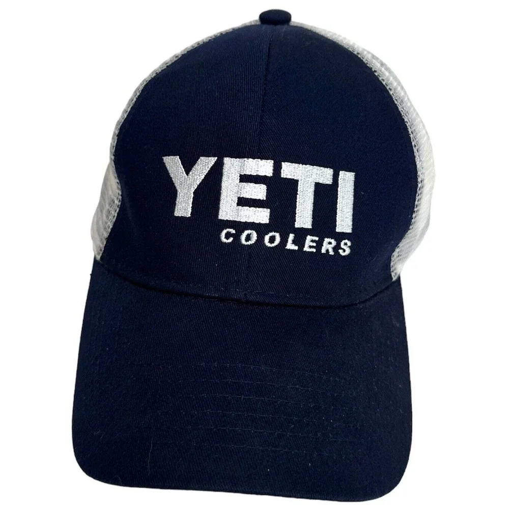 YETI Coolers Trucker Hat Navy Blue White Mesh Cap Adjustable‎